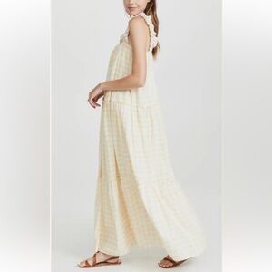 Charlie Holiday 100% Cotton Yellow White Check Maxi dress SZ 4 J-49
